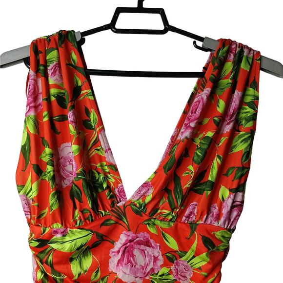 Zara Womens Rose Floral Printed Draped Bodysuit High Cut Medium New - Picture 9 of 13